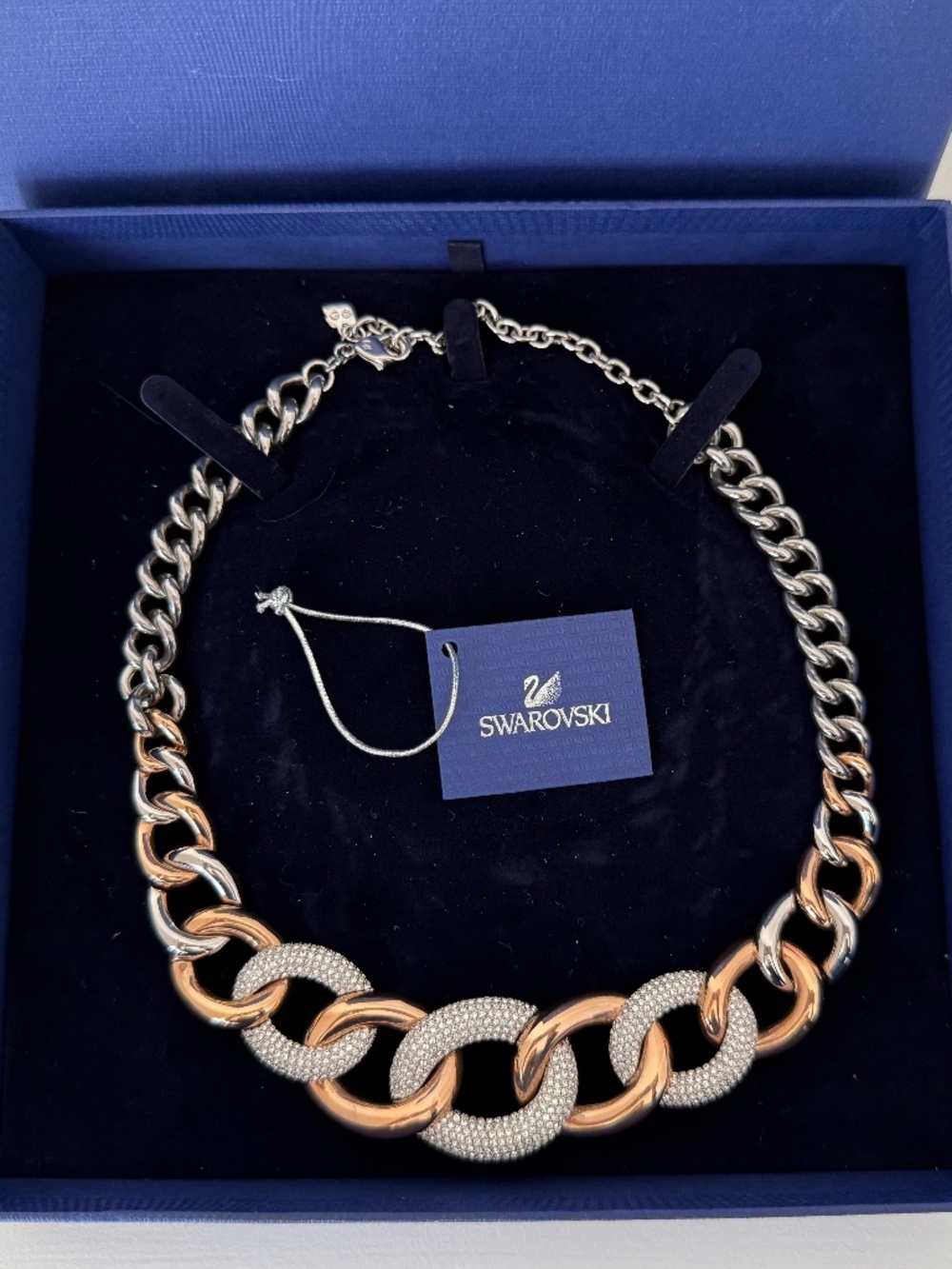 Swarovski large chunky chain gold necklace elegant rose gold
